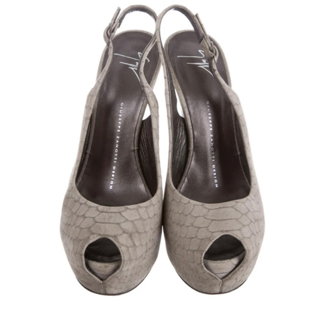 Giuseppe Zanotti Gray Python Embossed Suede Peep … - image 1